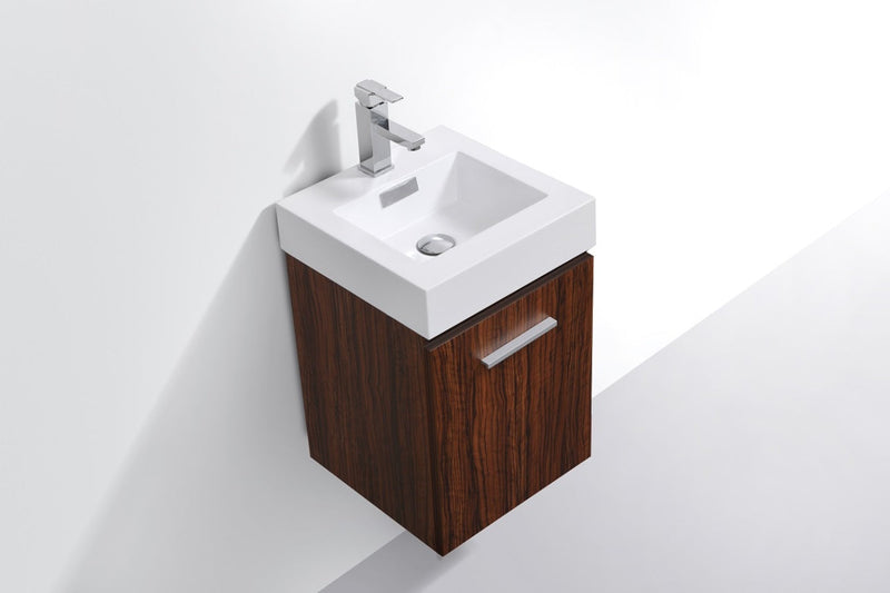 Kube Bath Bliss 16" Walnut Wall Mount Modern Bathroom Vanity - BSL16-WNT