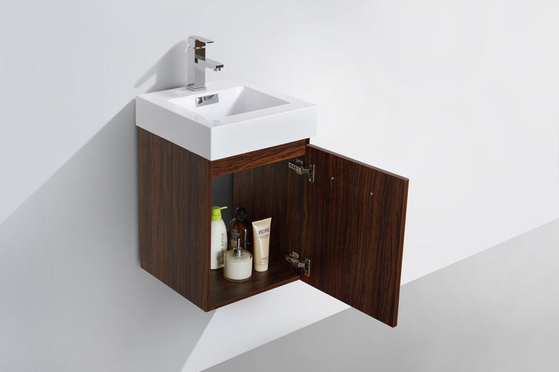 Kube Bath Bliss 16" Walnut Wall Mount Modern Bathroom Vanity - BSL16-WNT