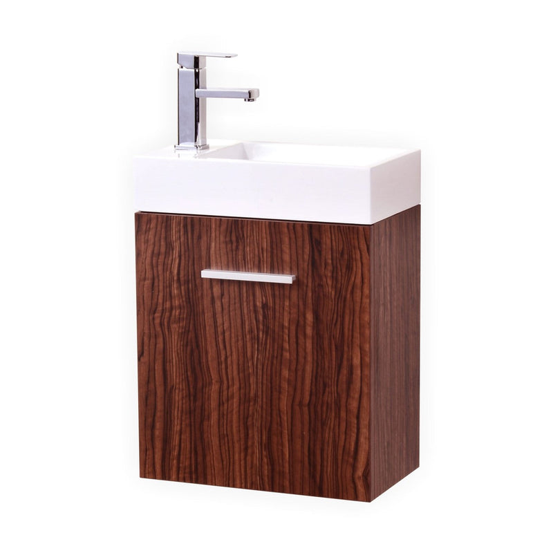 Kube Bath Bliss 18" Walnut Wall Mount Modern Bathroom Vanity - BSL18-WNT