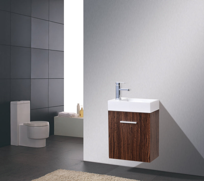 Kube Bath Bliss 18" Walnut Wall Mount Modern Bathroom Vanity - BSL18-WNT