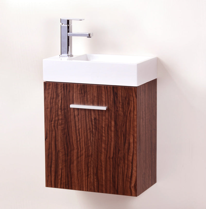 Kube Bath Bliss 18" Walnut Wall Mount Modern Bathroom Vanity - BSL18-WNT