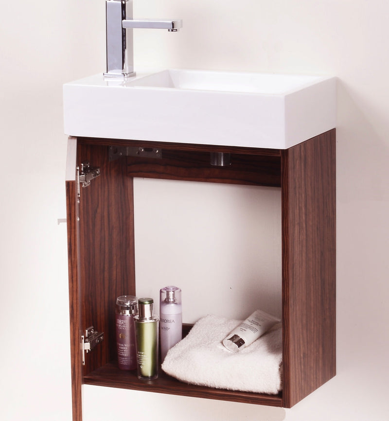 Kube Bath Bliss 18" Walnut Wall Mount Modern Bathroom Vanity - BSL18-WNT