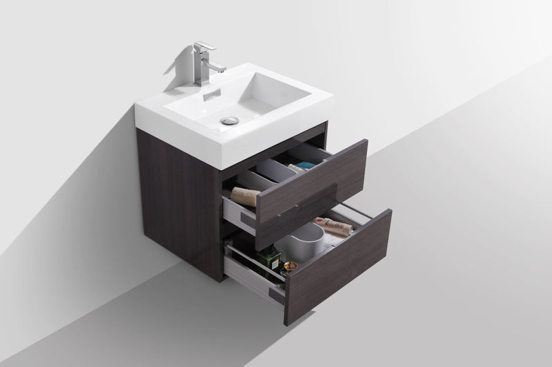 Kube Bath Bliss 24" High Gloss Grey Oak Wall Mount Modern Bathroom Vanity - BSL24-HGGO