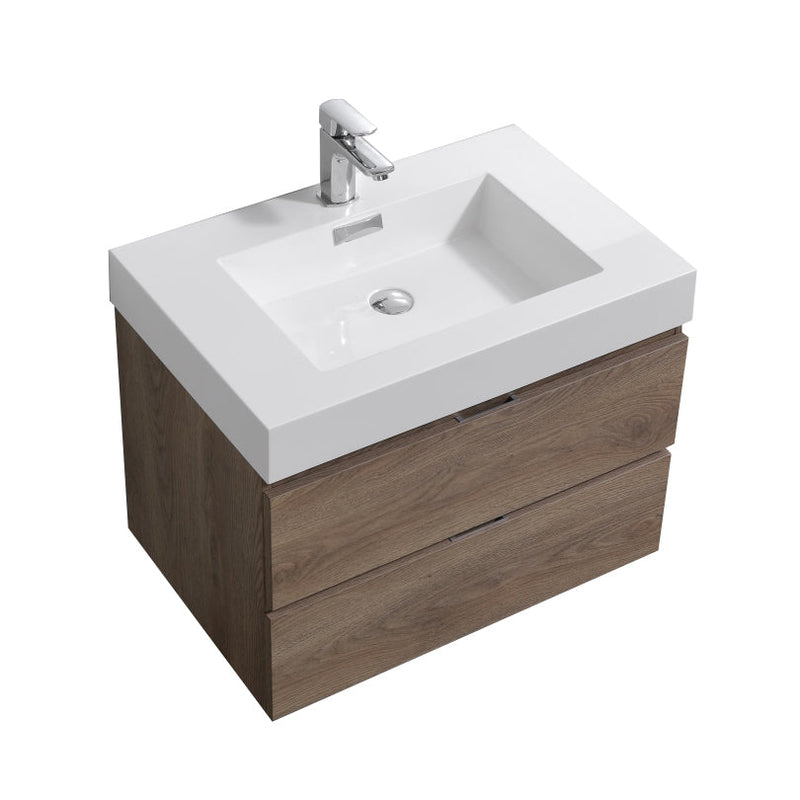 Kube Bath Bliss 30" Butternut Wall Mount Modern Bathroom Vanity - BSL30-BTN