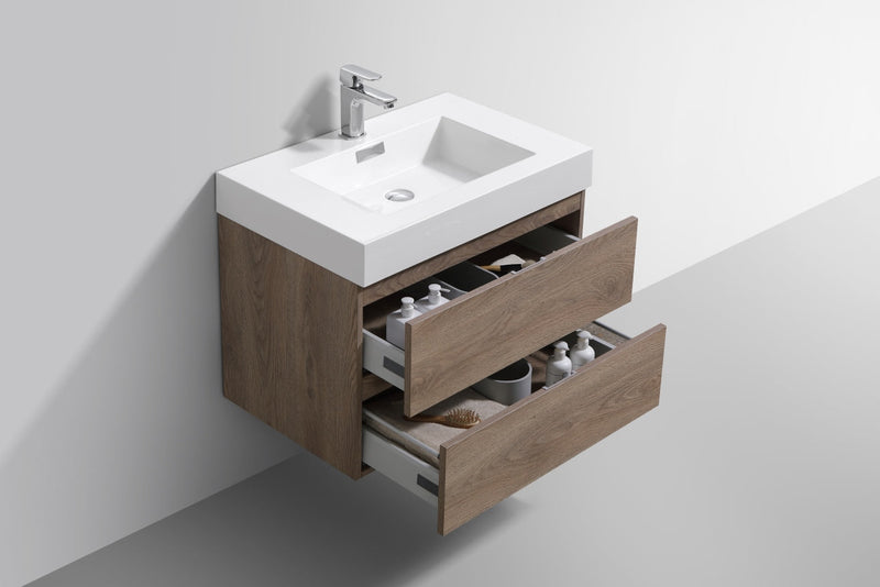 Kube Bath Bliss 30" Butternut Wall Mount Modern Bathroom Vanity - BSL30-BTN