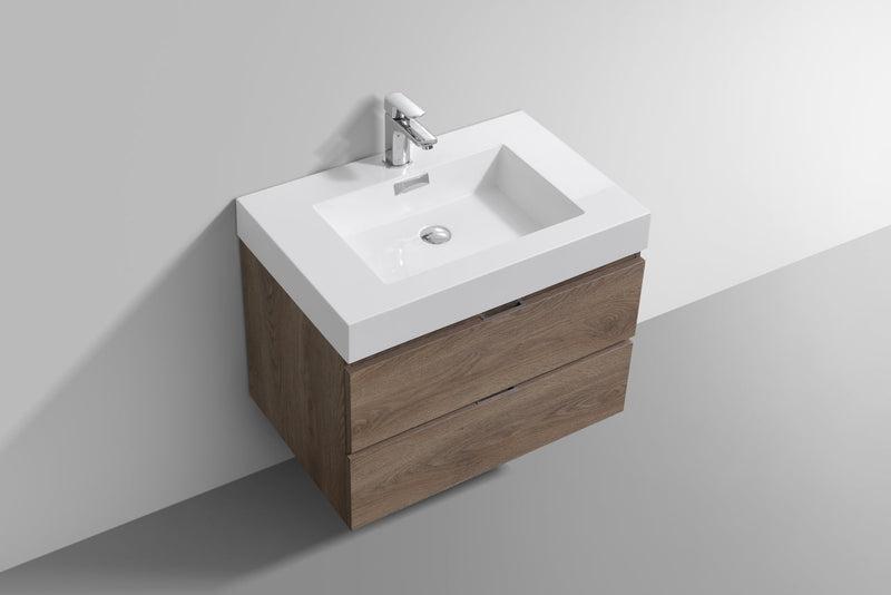 Kube Bath Bliss 30" Butternut Wall Mount Modern Bathroom Vanity - BSL30-BTN