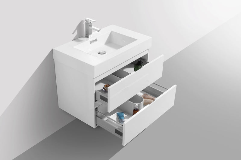 Kube Bath Bliss 30" High Gloss White Wall Mount Modern Bathroom Vanity - BSL30-GW
