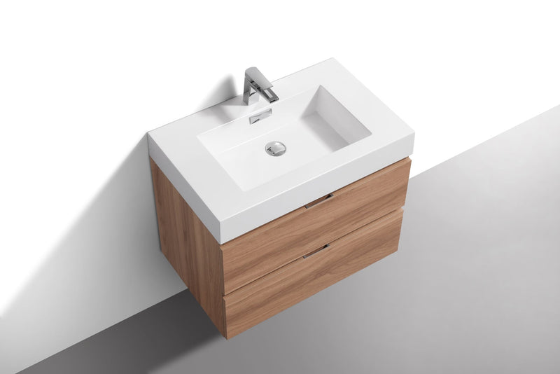 Kube Bath Bliss 30" Honey Oak Wall Mount Modern Bathroom Vanity - BSL30-HO