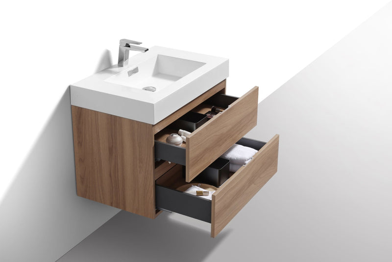 Kube Bath Bliss 30" Honey Oak Wall Mount Modern Bathroom Vanity - BSL30-HO