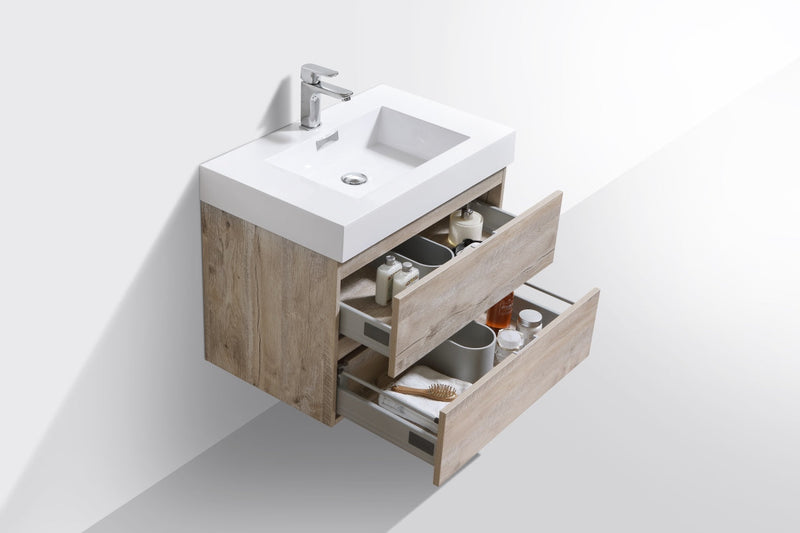 Kube Bath Bliss 30" Nature Wood Wall Mount Modern Bathroom Vanity - BSL30-NW