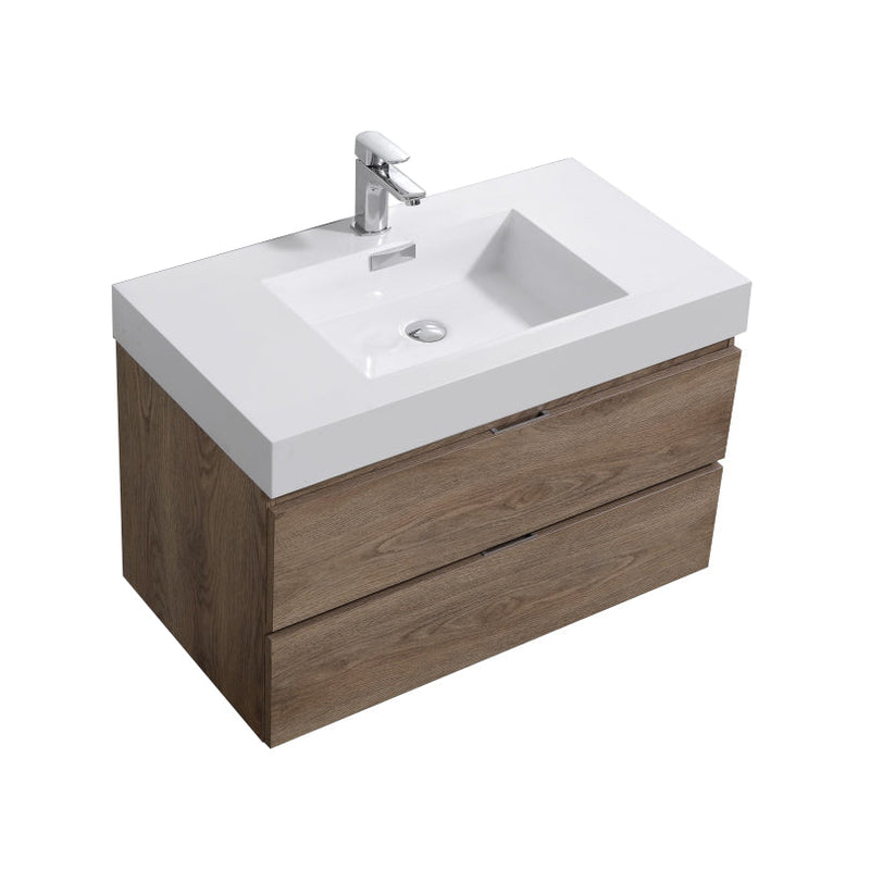 Kube Bath Bliss 36" Butternut Wall Mount Modern Bathroom Vanity - BSL36-BTN