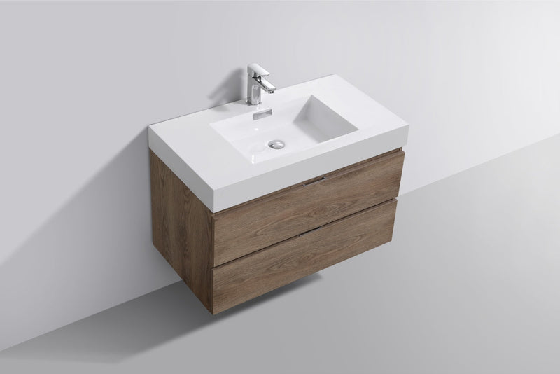 Kube Bath Bliss 36" Butternut Wall Mount Modern Bathroom Vanity - BSL36-BTN