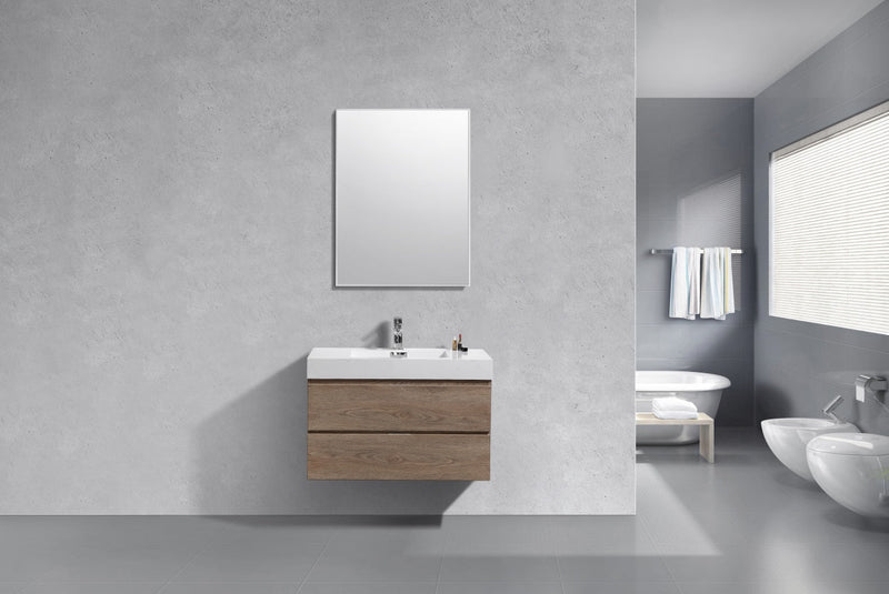 Kube Bath Bliss 36" Butternut Wall Mount Modern Bathroom Vanity - BSL36-BTN