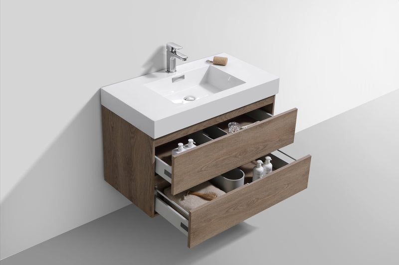 Kube Bath Bliss 36" Butternut Wall Mount Modern Bathroom Vanity - BSL36-BTN