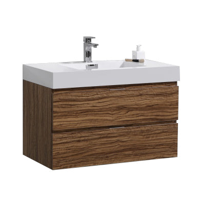Kube Bath Bliss 36" Chestnut Wall Mount Modern Bathroom Vanity - BSL36-GCN