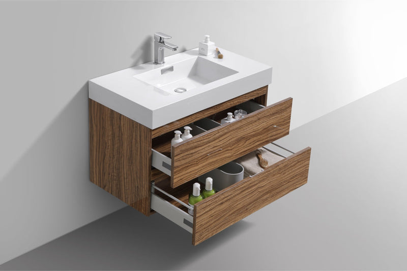 Kube Bath Bliss 36" Chestnut Wall Mount Modern Bathroom Vanity - BSL36-GCN