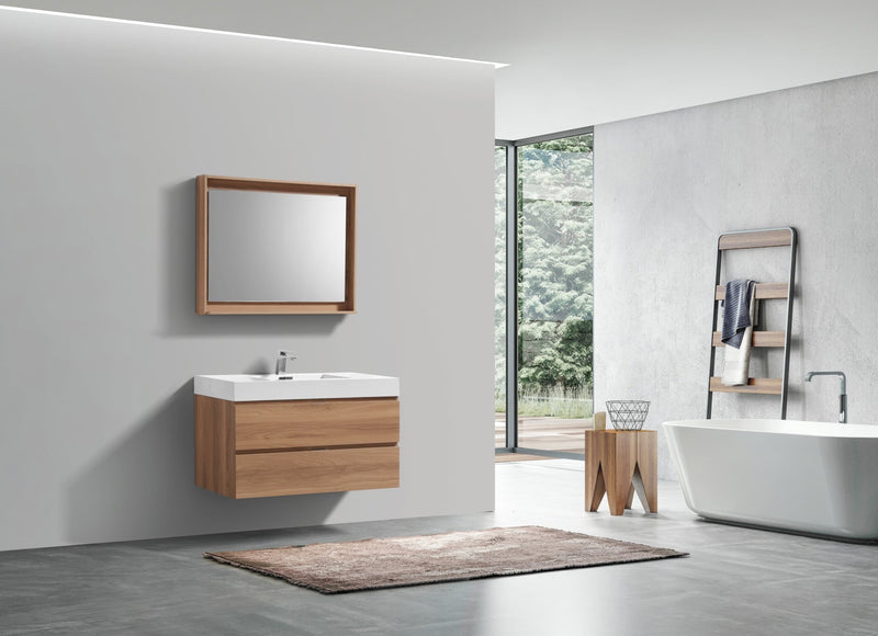 Kube Bath Bliss 36" Honey Oak Wall Mount Modern Bathroom Vanity - BSL36-HO