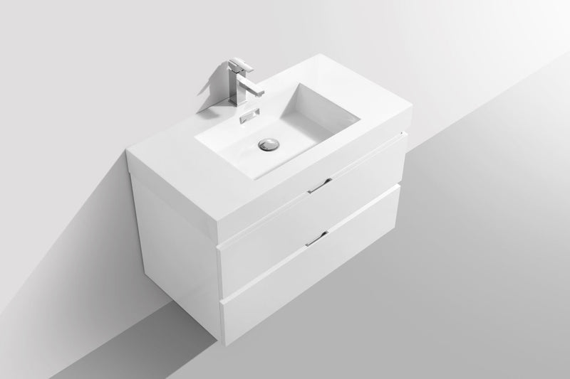 Kube Bath Bliss 36" High Gloss White Wall Mount Modern Bathroom Vanity - BSL36-GW