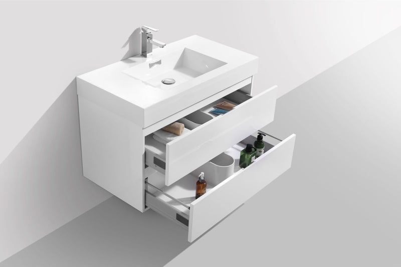 Kube Bath Bliss 36" High Gloss White Wall Mount Modern Bathroom Vanity - BSL36-GW