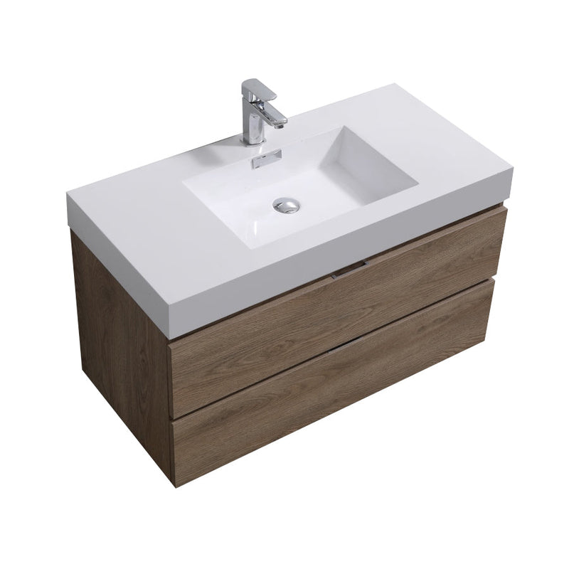 Kube Bath Bliss 40" Butternut Wall Mount Modern Bathroom Vanity - BSL40-BTN