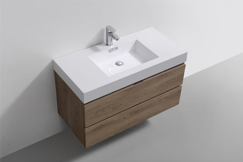 Kube Bath Bliss 40" Butternut Wall Mount Modern Bathroom Vanity - BSL40-BTN