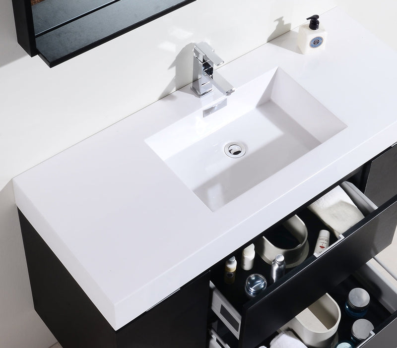 Kube Bath Bliss 48" Black Wall Mount Modern Bathroom Vanity - BSL48-BK