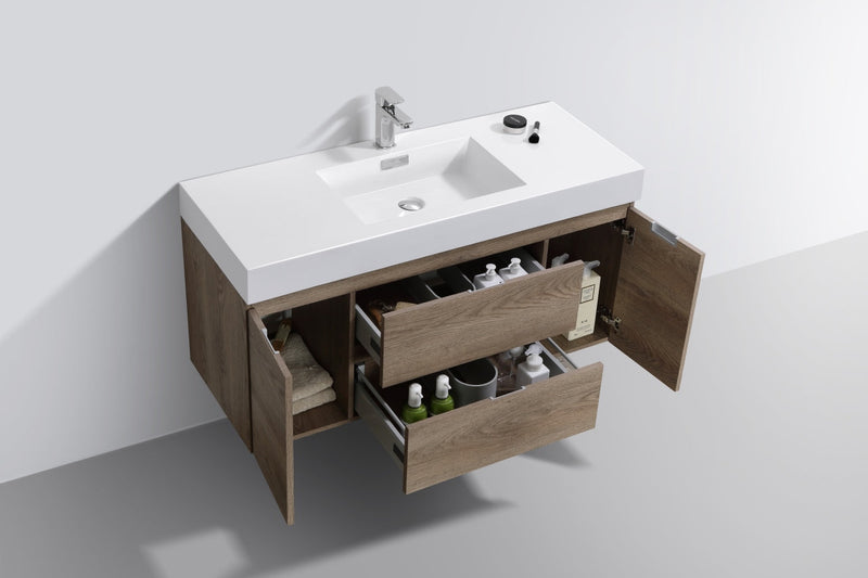 Kube Bath Bliss 48" Butternut Wall Mount Modern Bathroom Vanity - BSL48-BTN