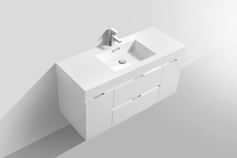 Kube Bath Bliss 48" High Gloss White Wall Mount Modern Bathroom Vanity - BSL48-GW