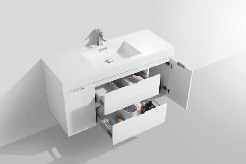 Kube Bath Bliss 48" High Gloss White Wall Mount Modern Bathroom Vanity - BSL48-GW