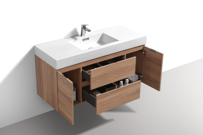 Kube Bath Bliss 48" Honey Oak Wall Mount Modern Bathroom Vanity - BSL48-HO