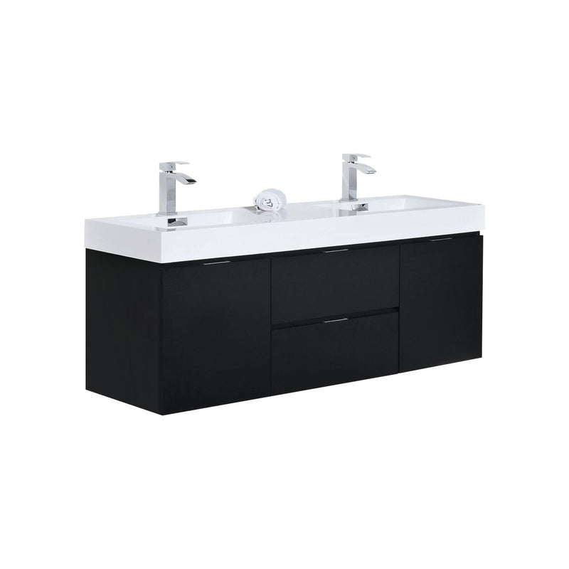 Kube Bath Bliss 60" Double Sink Black Wall Mount Modern Bathroom Vanity - BSL60D-BK
