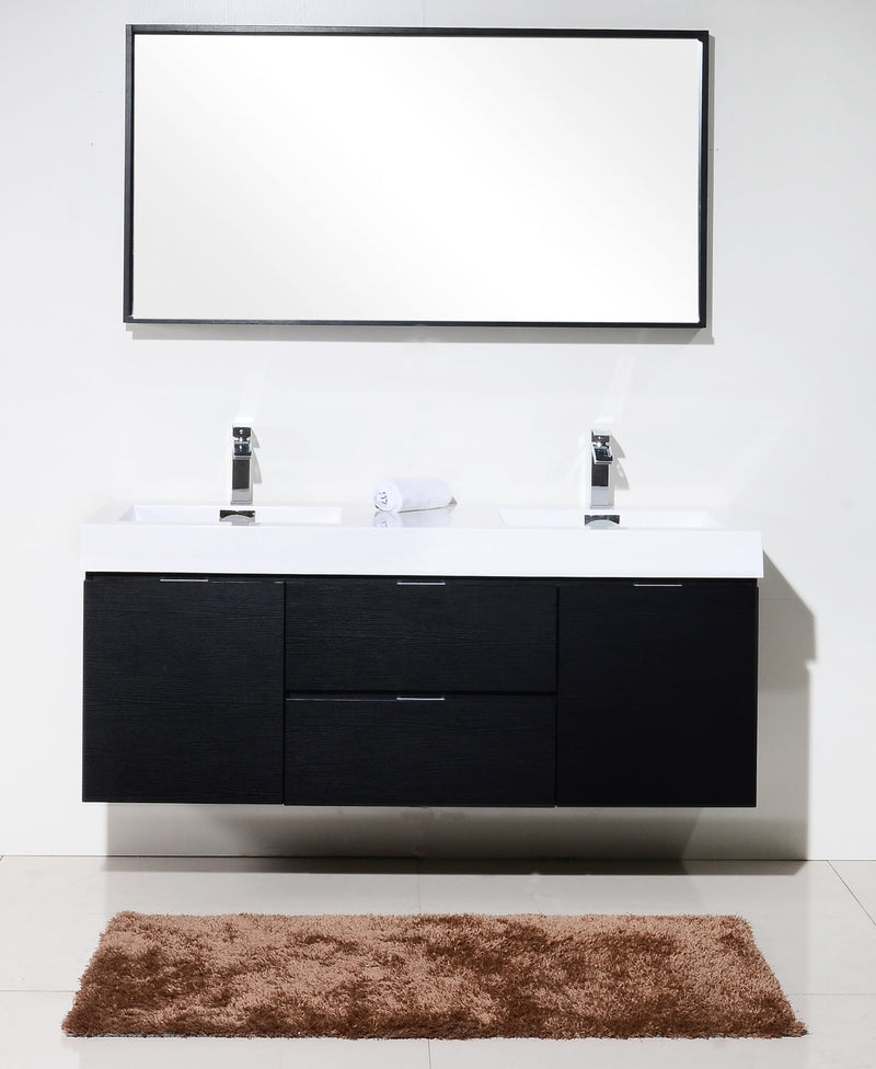 Kube Bath Bliss 60" Double Sink Black Wall Mount Modern Bathroom Vanity - BSL60D-BK