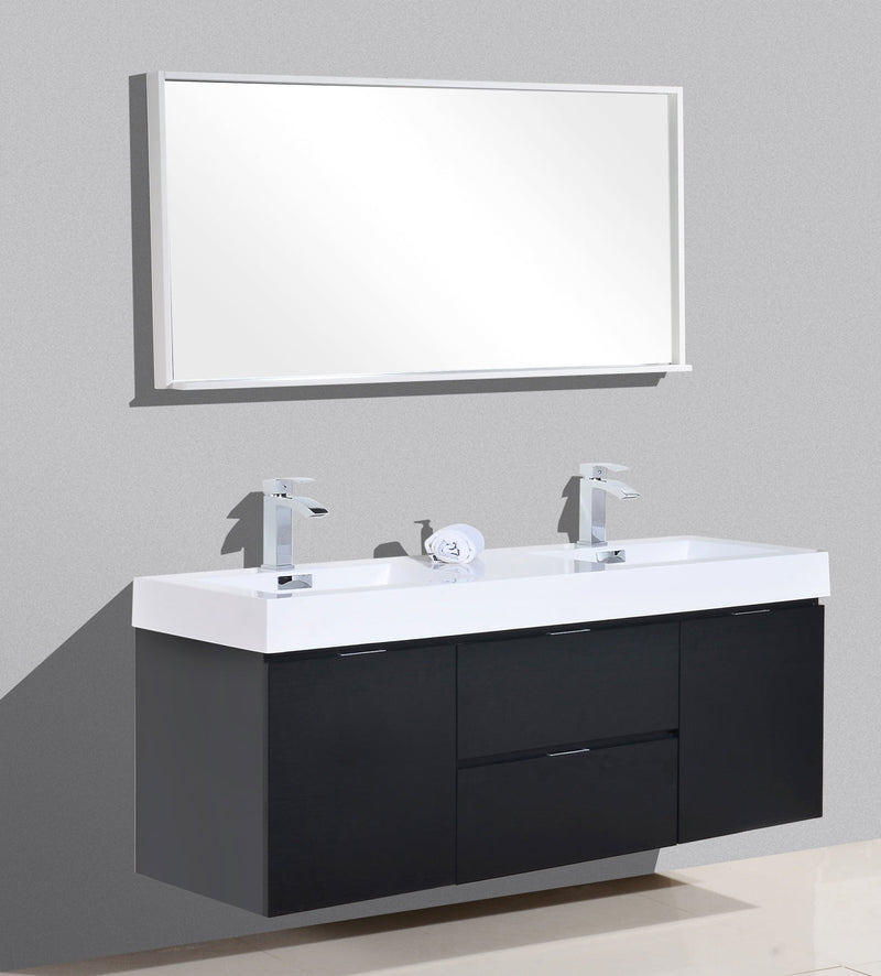 Kube Bath Bliss 60" Double Sink Black Wall Mount Modern Bathroom Vanity - BSL60D-BK