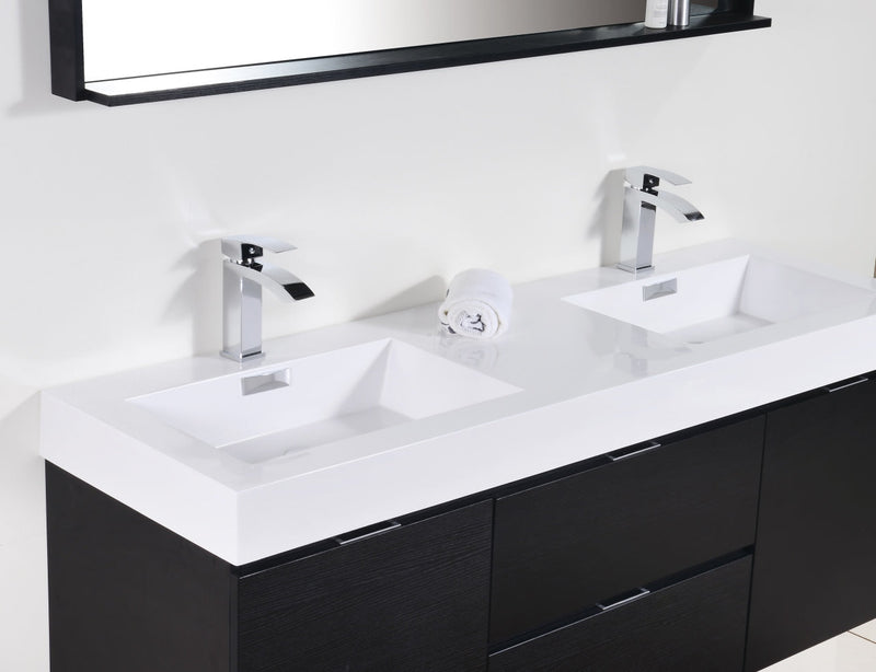 Kube Bath Bliss 60" Double Sink Black Wall Mount Modern Bathroom Vanity - BSL60D-BK