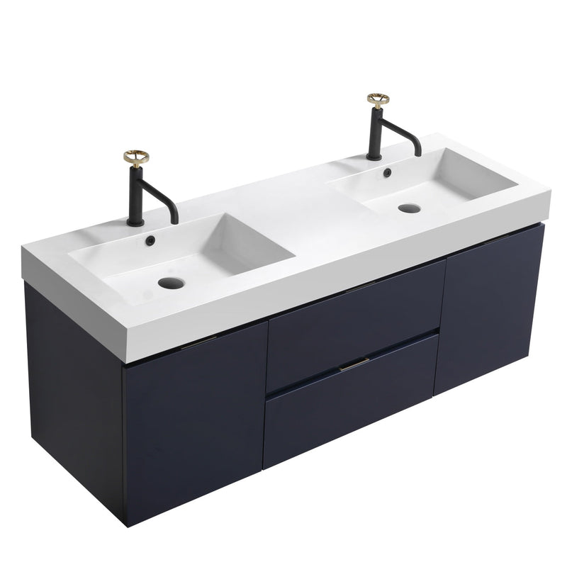 Kube Bath Bliss 60" Double Sink Blue Wall Mount Modern Bathroom Vanity - BSL60D-BLUE