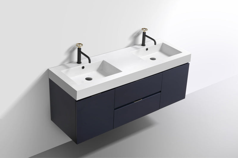 Kube Bath Bliss 60" Double Sink Blue Wall Mount Modern Bathroom Vanity - BSL60D-BLUE