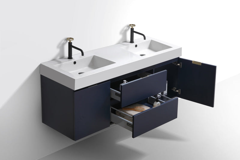 Kube Bath Bliss 60" Double Sink Blue Wall Mount Modern Bathroom Vanity - BSL60D-BLUE