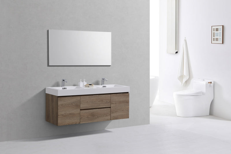 Kube Bath Bliss 60" Double Sink Butternut Wall Mount Modern Bathroom Vanity - BSL60D-BTN