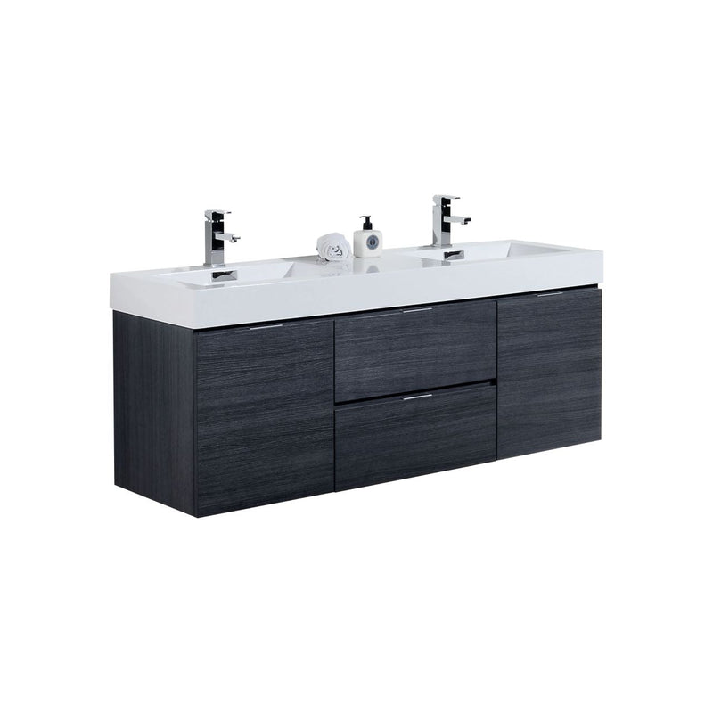 Kube Bath Bliss 60" Double Sink Gray Oak Wall Mount Modern Bathroom Vanity - BSL60D-GO