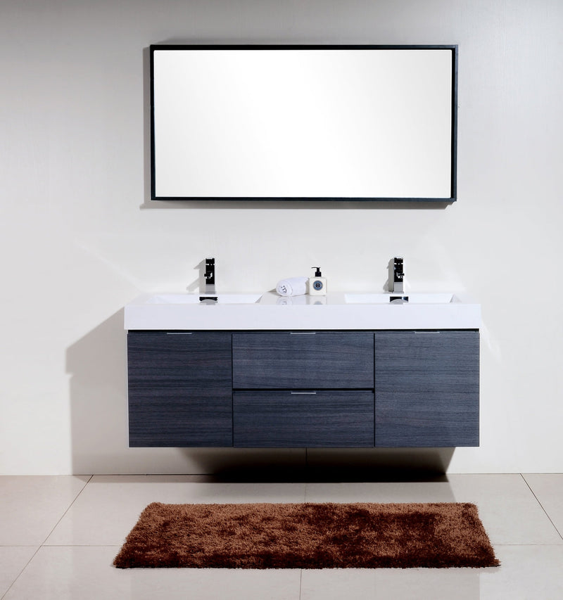 Kube Bath Bliss 60" Double Sink Gray Oak Wall Mount Modern Bathroom Vanity - BSL60D-GO