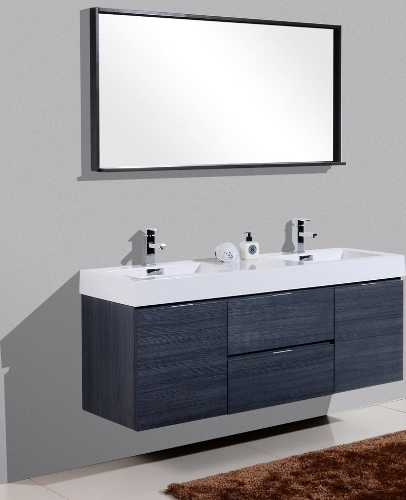 Kube Bath Bliss 60" Double Sink Gray Oak Wall Mount Modern Bathroom Vanity - BSL60D-GO