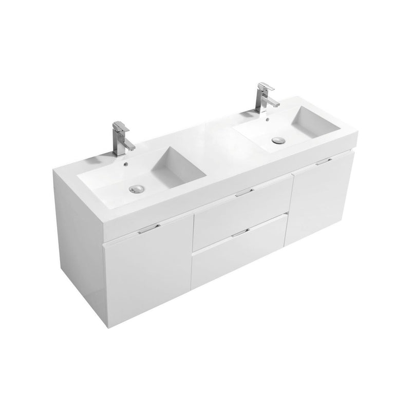 Kube Bath Bliss 60" Double Sink High Gloss White Wall Mount Modern Bathroom Vanity - BSL60D-GW