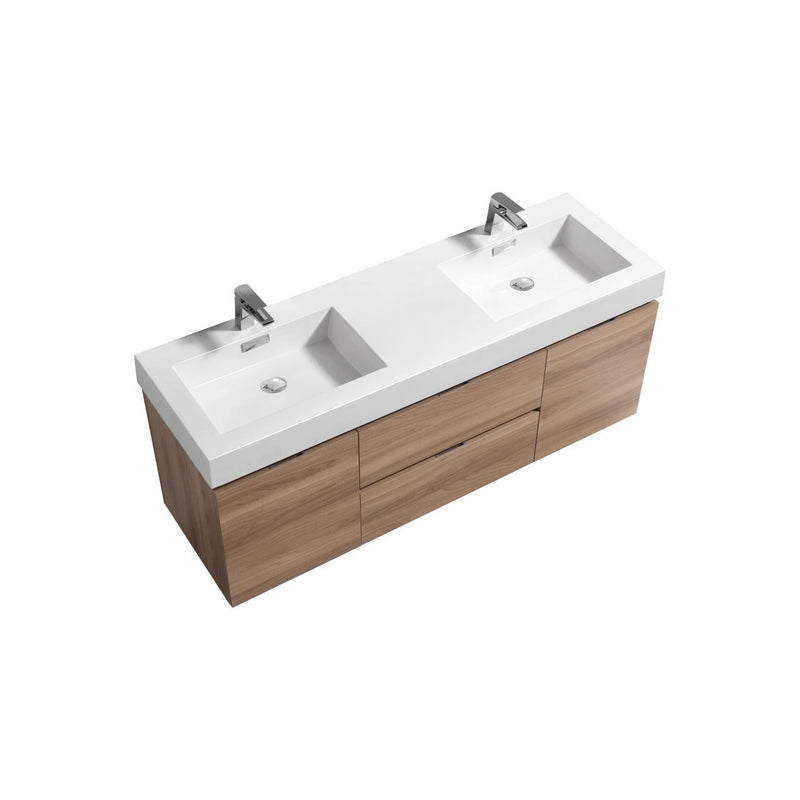 Kube Bath Bliss 60" Double Sink Honey Oak Wall Mount Modern Bathroom Vanity - BSL60D-HO