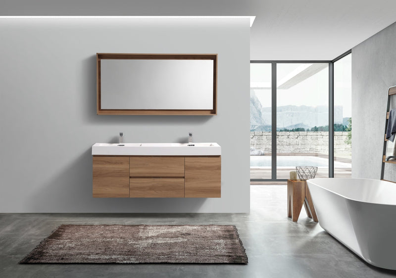 Kube Bath Bliss 60" Double Sink Honey Oak Wall Mount Modern Bathroom Vanity - BSL60D-HO