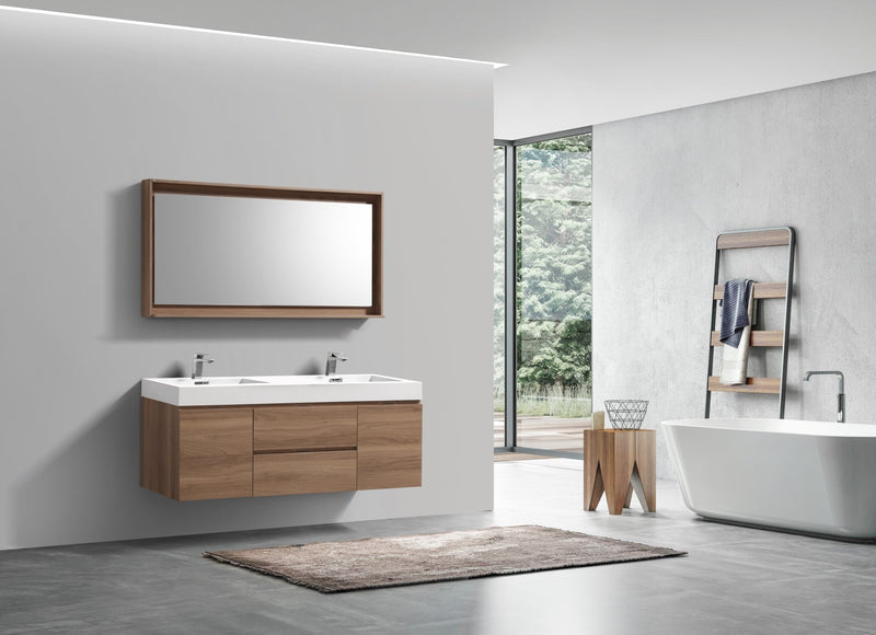 Kube Bath Bliss 60" Double Sink Honey Oak Wall Mount Modern Bathroom Vanity - BSL60D-HO