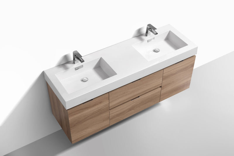 Kube Bath Bliss 60" Double Sink Honey Oak Wall Mount Modern Bathroom Vanity - BSL60D-HO