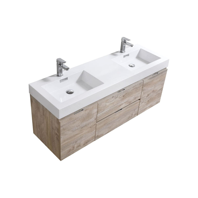 Kube Bath Bliss 60" Double Sink Nature Wood Wall Mount Modern Bathroom Vanity - BSL60D-NW