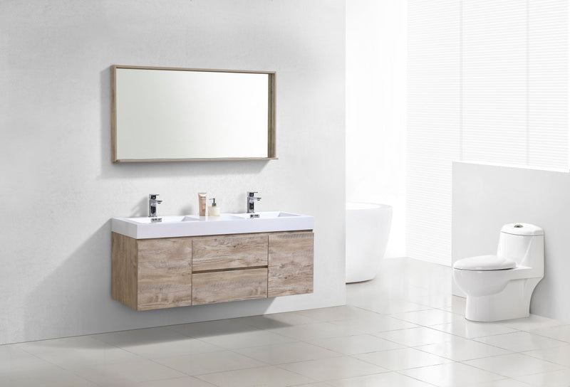 Kube Bath Bliss 60" Double Sink Nature Wood Wall Mount Modern Bathroom Vanity - BSL60D-NW