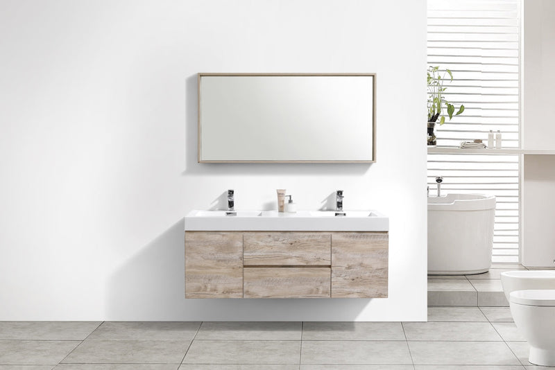 Kube Bath Bliss 60" Double Sink Nature Wood Wall Mount Modern Bathroom Vanity - BSL60D-NW