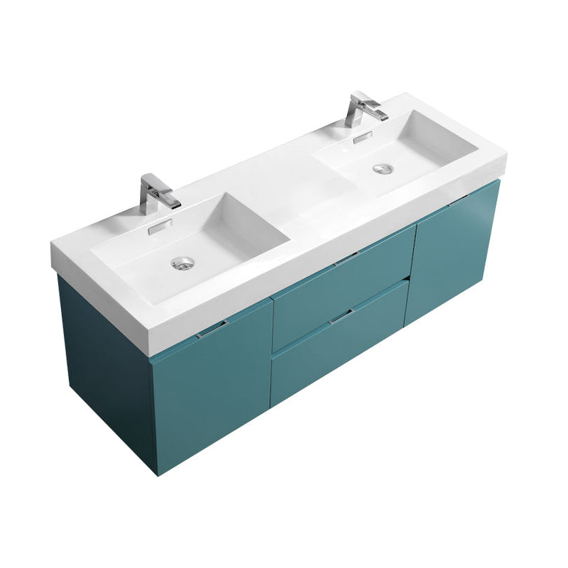 Kube Bath Bliss 60" Double Sink Teal Green Wall Mount Modern Bathroom Vanity - BSL60D-TG